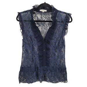 Costa Blanca womens large navy blue ruffle button detail sleeveless top tank